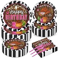 gisgfim 200Pcs Cowgirl Birthday Plates Party Decorations Western Cowgirl Plates and Napkins Party Supplies Pink Cow Western Plates Girl Rodeo Tableware Set Disposable Forks Kids Table Decor Serves 50
