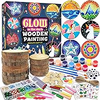 klmars Kids Wooden Painting Kit-Glow in The Dark-Arts & Crafts Gifts for Boys Girls Ages 5-12-Wood Slice Craft Activities Kits - Creative Art Toys for 5, 6, 7, 8, 9, 10, 11 & 12 Year Old Kids