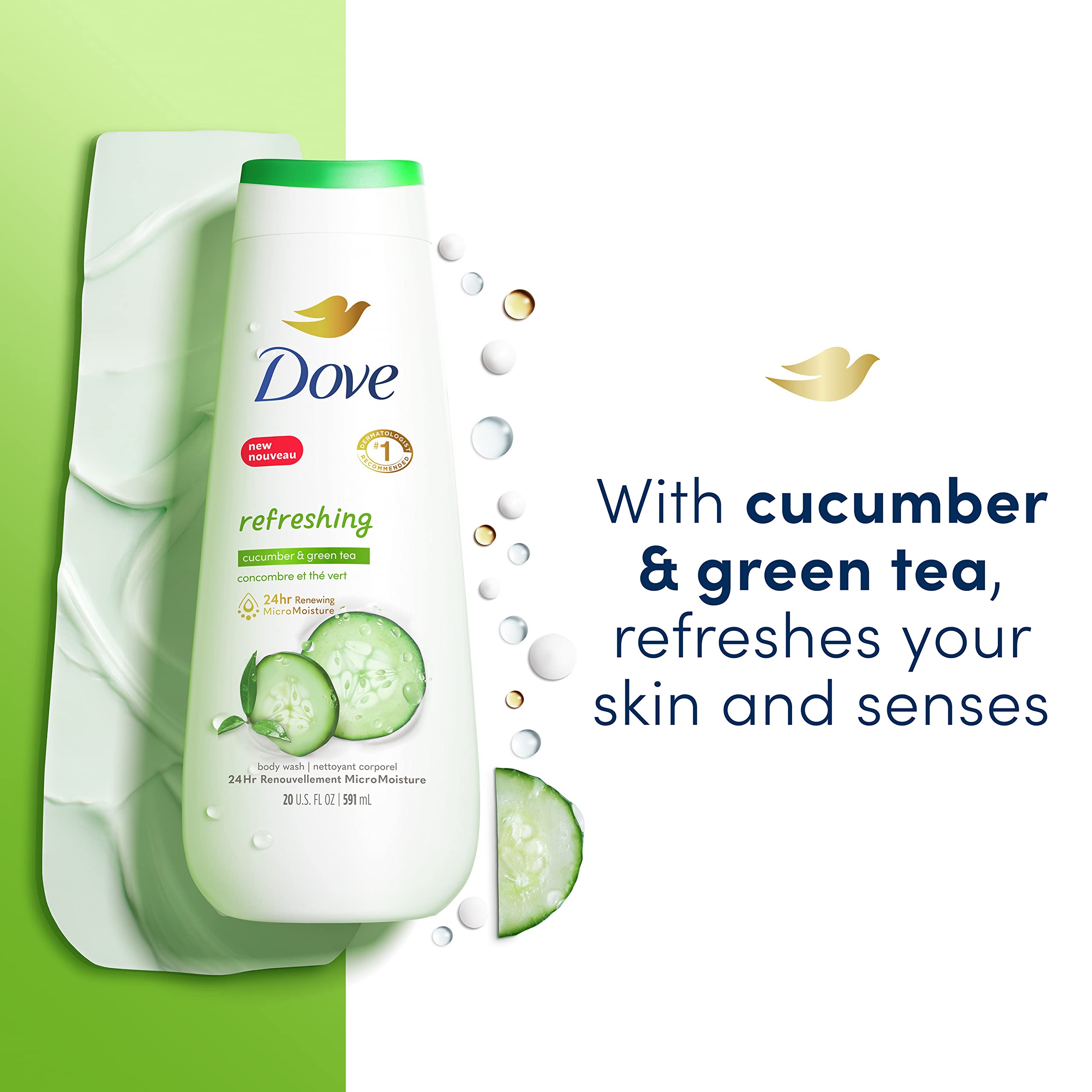 Dove Body Wash Refreshing Cucumber and Green Tea 4 Count Refreshes Skin Cleanser That Effectively Washes Away Bacteria While Nourishing Your Skin 20 oz