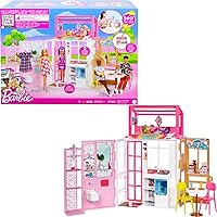Barbie Doll House with Furniture & Accessories Including Pet Puppy, 4 Play Areas (Kitchen, Loft Bed, Bathroom & Dining Room)