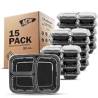 Meal Prep Containers [15 Pack] 3 Compartment with Lids, Food Containers, Lunch Box, Stackable, Bento Box, Microwave/Dishwasher Safe (32 oz)