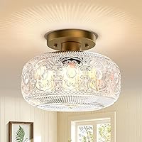 Semi Flush Mount Ceiling Light, Gold Vintage Kitchen Ceiling Light Fixture, Globe Glass Close to Crystal Modern Lighting for Hallway Bathroom Bedroom Porch Entryway, Bulb Not Included