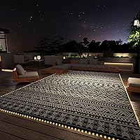 MontVoo-Outdoor Rug Carpet 6x9 ft for Patio RV Camping with Led Strip Lights Waterproof Plastic Straw Rug Reversible Portable Outside Indoor Outdoor Rug Mat for Patio Decor Balcony Picnic-Boho