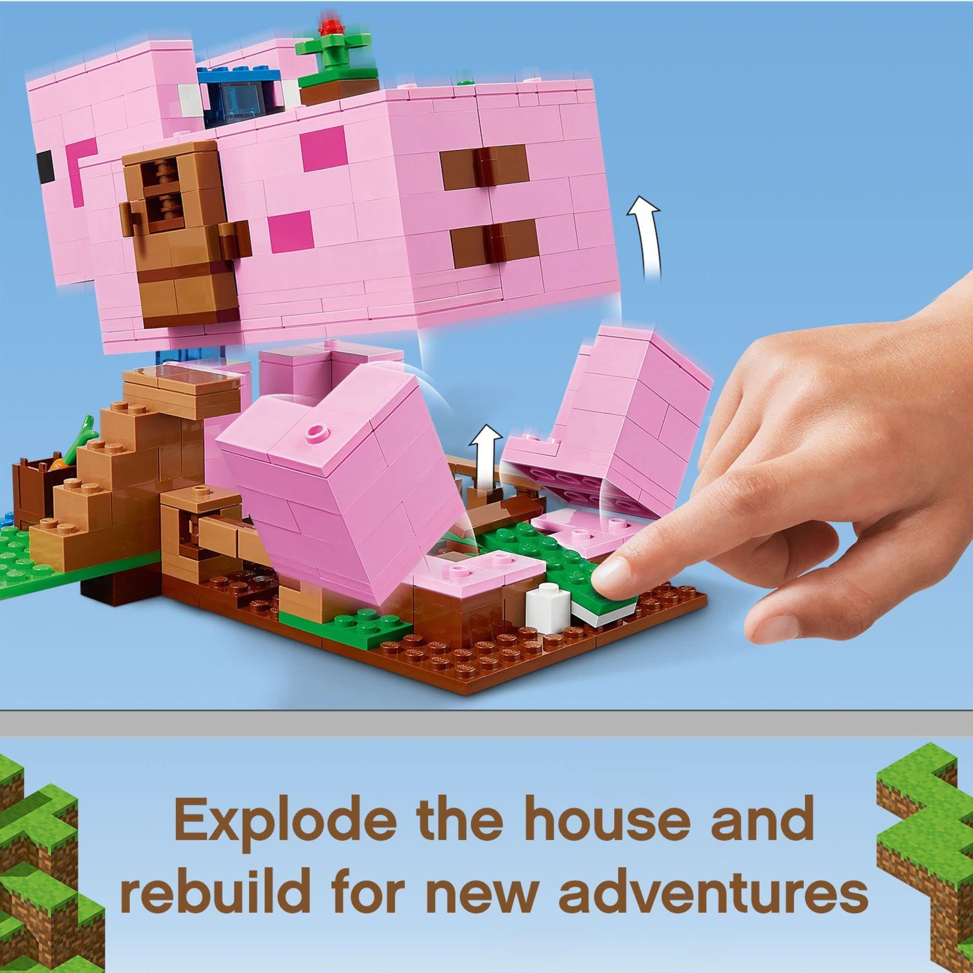 LEGO Minecraft The Pig House, 21170 with Alex, Creeper and 2 Pig Figures, Animal Building Toy, Great Gift for Kids, Boys & Girls Ages 8+