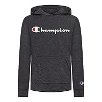 Champion Boys Long Sleeve Classic Hooded Tee Shirt Kids Clothes (Small, Granite Heather Script)