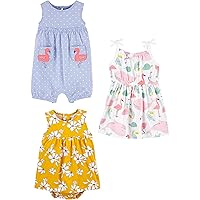 Baby Girls' 3-Pack Romper, Sunsuit and Dress