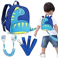 Accmor Toddler Backpack with Leash, Cute Dinosaur Kid Backpacks with Anti Lost Wrist Link, Child Animal Bag Leashes for Walking, Mini Travel Daypack Rope Tether for 1-3 Years Baby Boys Girls (Blue)