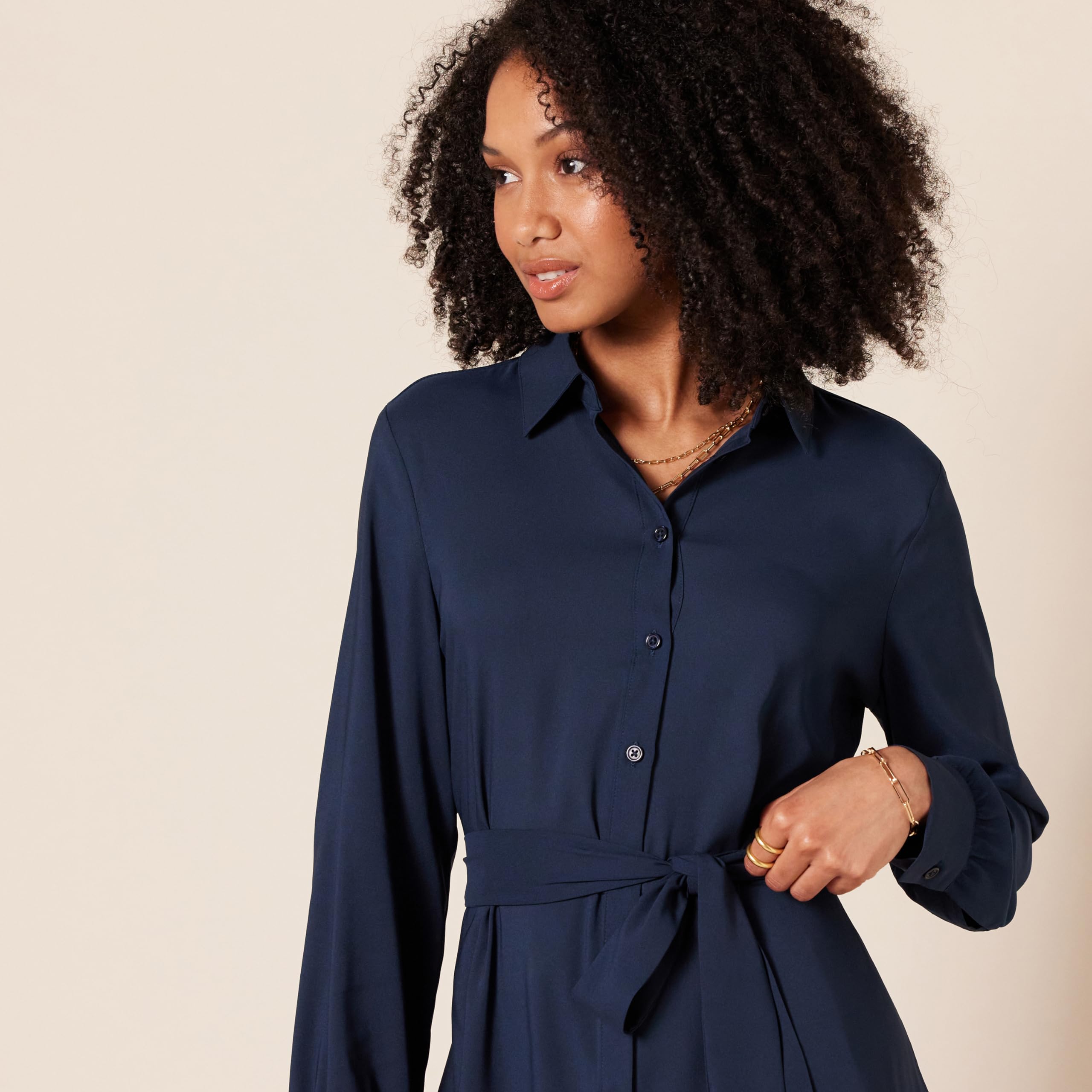 Amazon Essentials Women's Georgette Long Sleeve Midi Length Shirt Dress