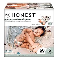 The Honest Company Clean Conscious Diapers | Plant-Based, Sustainable | Fall '23 Limited Edition Prints | Club Box, Size 5 (27+ lbs), 50 Count