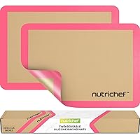 Nutrichef Silicone Baking Mats - 2 Non-stick Food-Grade Reusable Silicone Mats - Perfect for Half Baking Pans 16.5 x 11.6 IN - Oven-Safe Up to 480 Degrees F - Safe for Ovens & Dishwashers - Pink