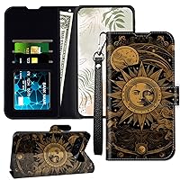 for Google Pixel 9 Pro Wallet Case with RFID Blocking Card Slot, Soft Leather Cover for Pixel 9 Pro with Wristlet Strap, Kickstand Phone Case for Google Pixel 9 Pro 5G, Stargazing Sun and Moon
