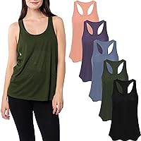 Sexy Basics Womens Racer Back Tanks | Ultra Soft Cotton Rayon Stretch Athletic Tanks -5 Pack