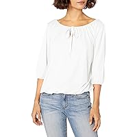 Star Vixen Women's Plus-Size Peasant Top with Elastic Hem