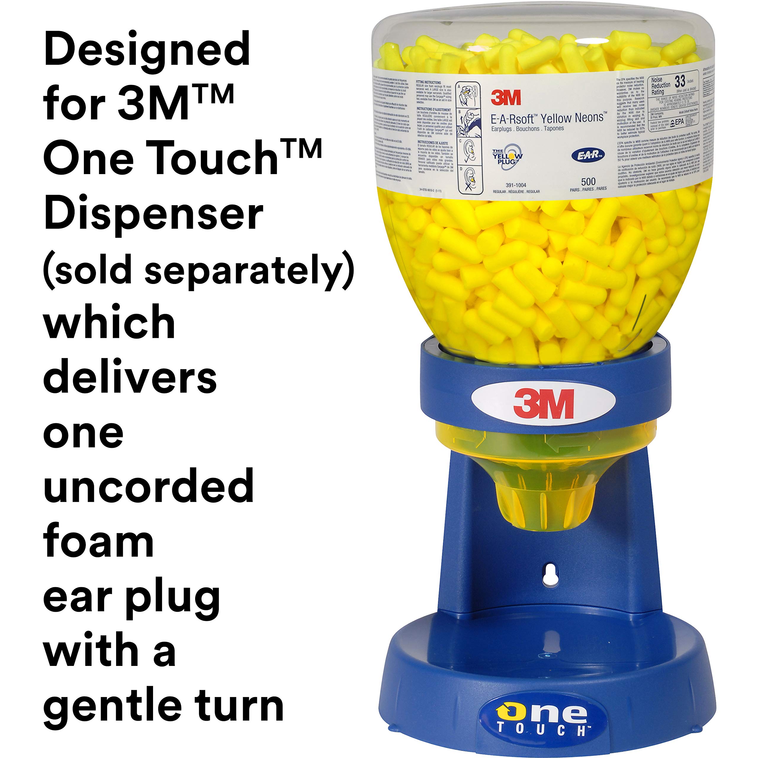 3M Ear Plugs, 500 Pairs/Refill Bottle for Touch Dispenser, E-A-Rsoft Yellow Neons 391-1004, Disposable, Foam, NRR 33, Drilling, Grinding, Machining, Sawing, Sanding, Welding, Yellow, Regular/1