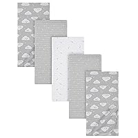 Gerber Boys and Girls Newborn Infant Baby Toddler Nursery 100% Cotton Flannel Receiving Swaddle Blanket, Clouds Grey, 5-Pack