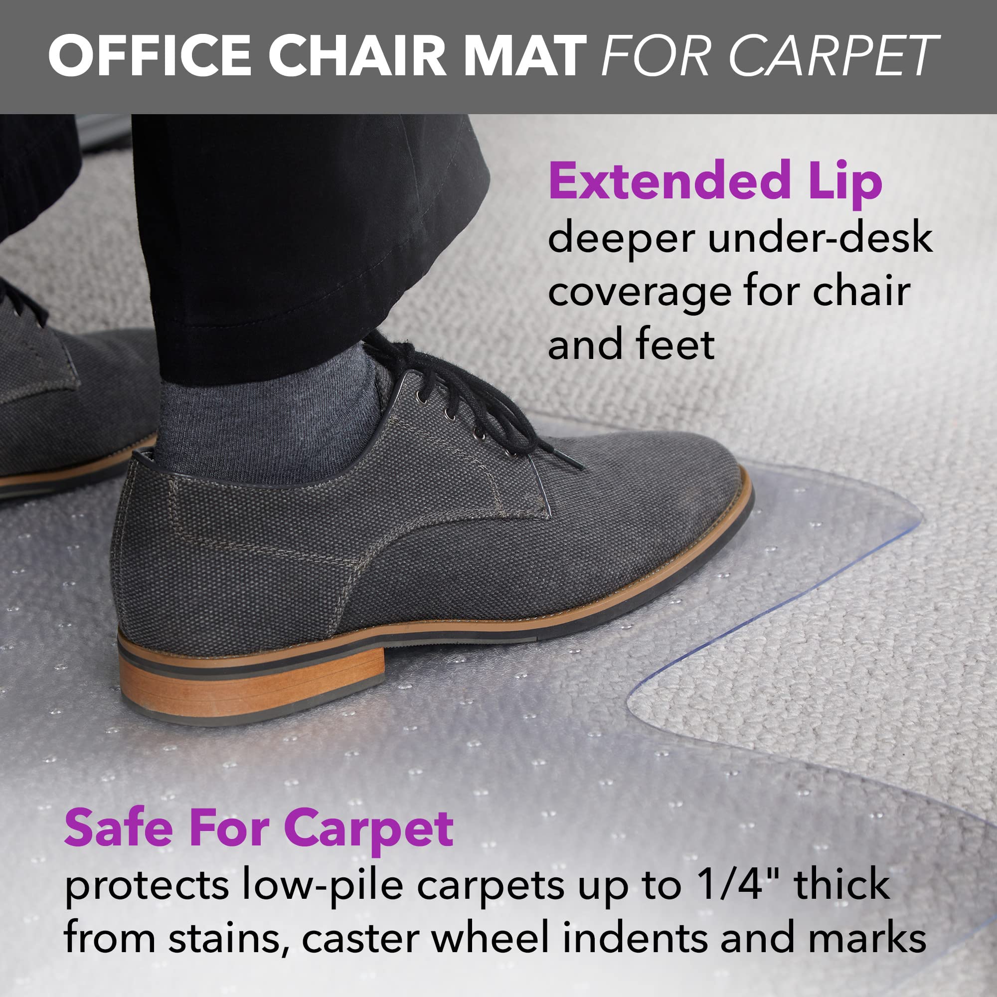 OFM Office Chair Mat for Carpet – Computer Desk Chair Mat for Carpeted Floors – Easy Glide Rolling Plastic Floor Mat for Office Chair on Carpet for Work, Home, Gaming with Extended Lip (36” x 48”)