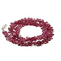 14 inch Long Teardrop Shape Faceted Cut Natural Pink Sapphire 5-6 mm briollete Beads Necklace with 925 Sterling Silver Clasp for Women, Girls Unisex