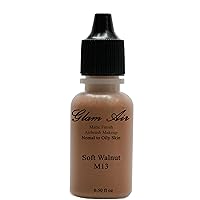 Large Bottle Airbrush Makeup Foundation Matte Finish M13 Soft Walnut Water-based Makeup Long Lasting All Day Without Smearing Running, Fading or Caking 0.50 Oz Bottle By Glam Air