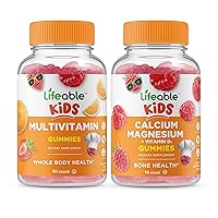 Lifeable Multivitamin Kids + Calcium Magnesium Kids, Gummies Bundle - Great Tasting, Vitamin Supplement, Gluten Free, GMO Free, Chewable Gummy