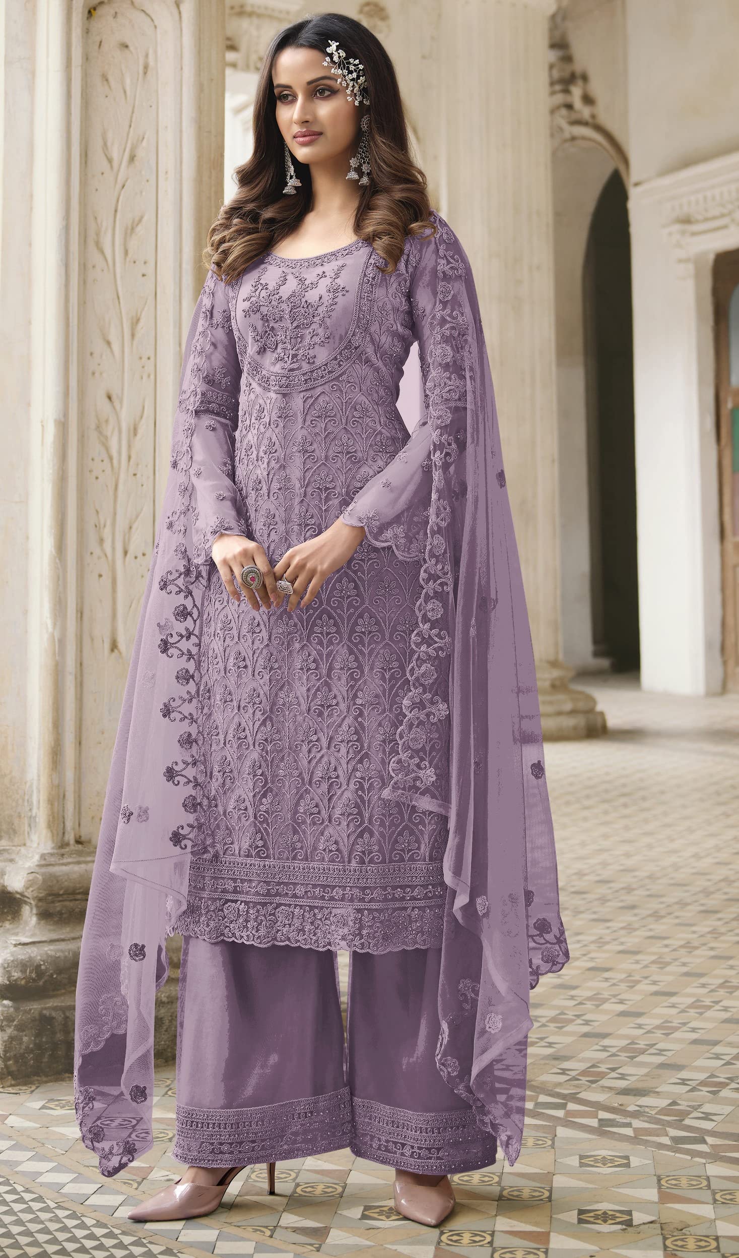 VOVLADI Ready to Wear Indian Pakistani Net Embroidered Ethnic Party/Wedding Wear Salwar Kameez Salwar Suit For Women