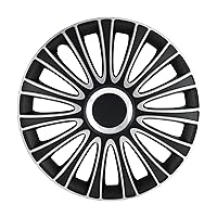 Lemans Wheel Covers, Premium European-Made Rim Covers with 3-Step Retention System, Durable 17 Inch Hubcaps Set of 4, Fits Most Steel Wheels, Silver & Black- Alpena