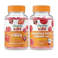 Lifeable Prebiotic Fiber Kids + Phosphatidylserine (PS) Kids, Gummies Bundle - Great Tasting, Vitamin Supplement, Gluten Free, GMO Free, Chewable Gummy
