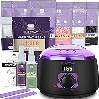 BLITZWAX Wax Warmer Hair Removal Kit + 2.6lb Lavender and Cream Wax Beads Bundle for Women Men All Body At Home Waxing