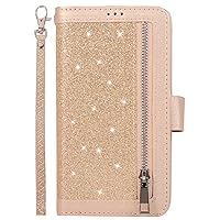 Wallet Case Compatible with iPhone 12 Pro Max, Glitter Sparkle PU Leather Case Zipper Pocket with 9 Card Slots for iPhone 12 Pro Max (Gold)