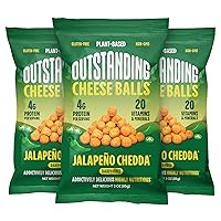 Outstanding Foods Vegan Cheese Balls - Plant Based, Dairy Free, Gluten Free, Low Carb, Kosher Cheese Snacks - Source of 20 Essential Vitamins and Minerals - Jalapeno Chedda, 3 oz, 3 Pack