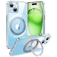TORRAS 360° Rotatable Stand for iPhone 15 Case iPhone 14 Case, [Compatible with MagSafe] Magnetic Ring Holder [3X Military Grade Tested] Shockproof Slim 14 Pro Phone Case iPhone 15 Phone Case, Clear