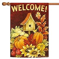 Toland Home Garden 108272 Fall Birdhouse Fall Flag 28x40 Inch Double Sided for Outdoor House Yard Decoration