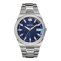 Bulova Men's Classic Stainless Steel 3-Hand Calendar Date Quartz Watch, Blue Dial,43mm Style: 96B220