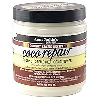 Aunt Jackie's Coconut Crème Recipes Coco Repair Deep Hair Conditioner, Delivers Nourishment, Stops Damage, Breakage for Natural Curls, 15 oz