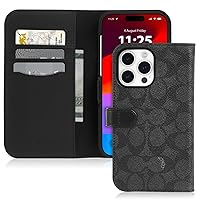 Coach Signature Canvas Two Piece Detachable Wallet Folio iPhone 15 Pro Max Case, Compatible with Wireless Charging - Signature Charcoal