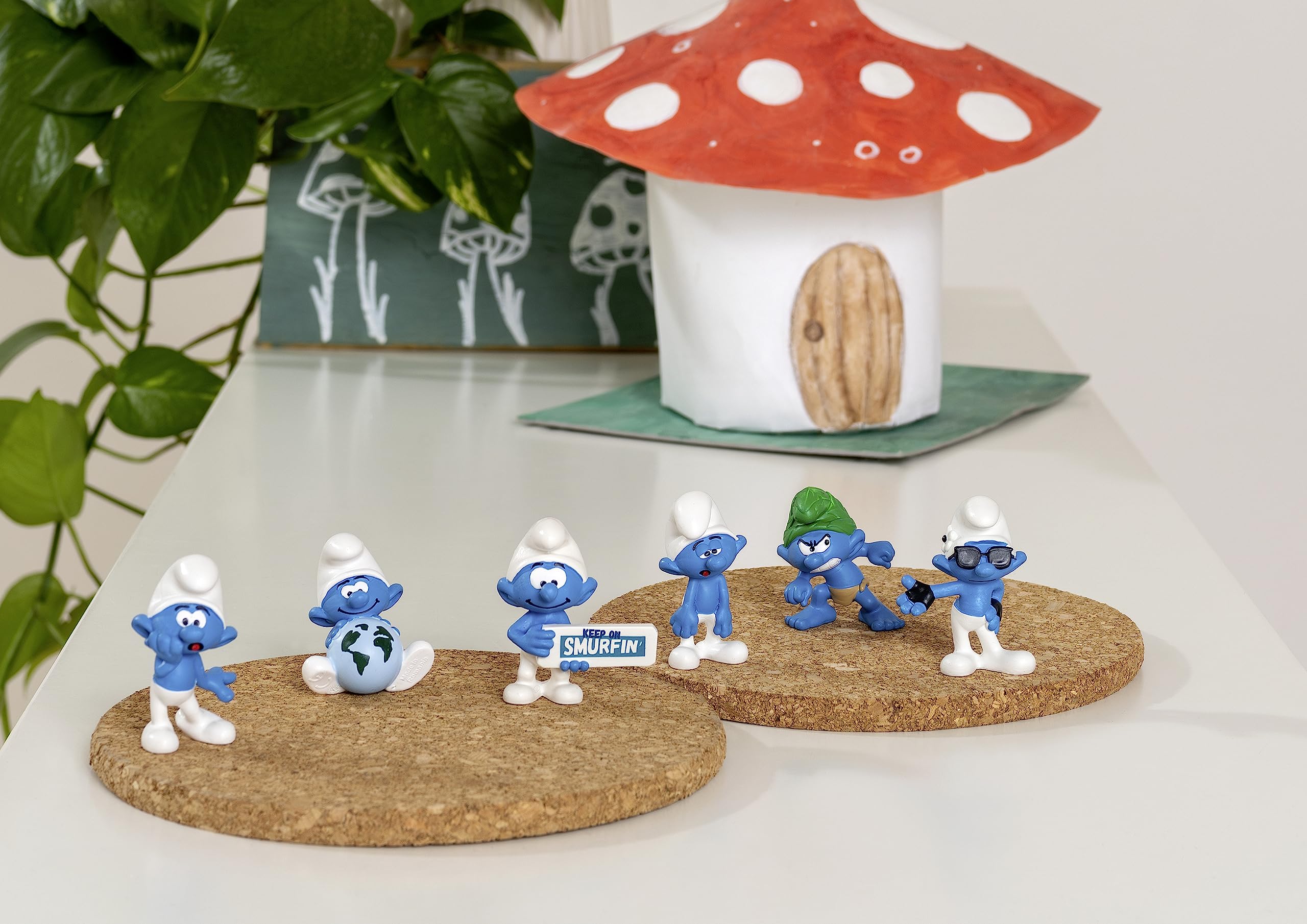 Schleich Smurfs, Collectible Retro Toys and Figurines for All Ages, Smurf Toy Figure Holding Keep on Smurfin' Sign