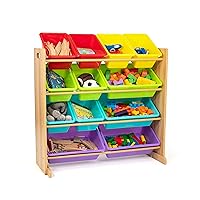 Humble Crew Kids Toy Storage Organizer with 12 Storage Bins, Rainbow/Natural Wood