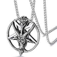 FaithHeart Leviathan Satanic Brimstone Cross Necklace, Gold Plated Stainless Steel Satan Church Jewelry, Alchemical Symbol for Brimstone Pendant Satan Goat Necklaces for Men with Gift Box