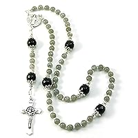 Saint Benedict Crucifix and Rosary Center Prayer Beads Labradorite Gemstone Catholic Rosary Blessed with Anointing Oil (Not a Necklace)
