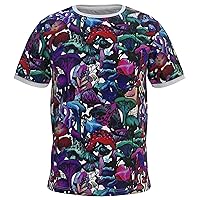 Cotton T-Shirt Outfit Casual Trippy Colorful Print Graffiti Aliens Sleeve Psychedelic Pattern Hippie Fitted Crew Neck