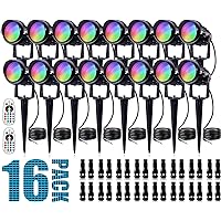 SUNVIE RGB Low Voltage Landscape Lights 12W LED Color Changing Landscape Lights Remote Control Waterproof Christmas Spotlights Outdoor Landscape Lighting for Yard Garden Pathway 16 Pack with Connector