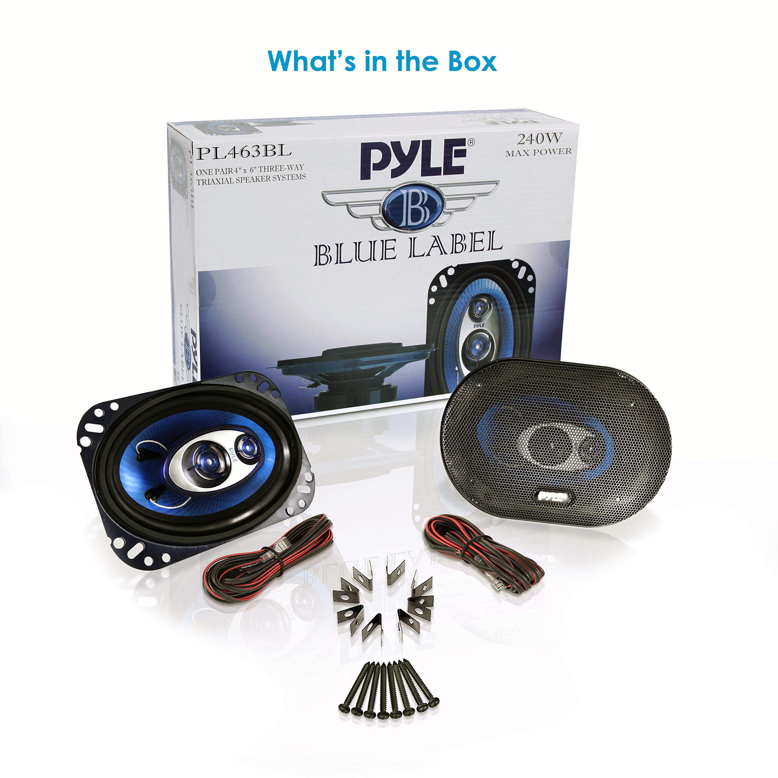 Pyle 4'' x 6'' Three Way Sound Speaker System - Pro Mid Range Triaxial Loud Audio 240 Watt per Pair w/ 4 Ohm Impedance and 3/4'' Piezo Tweeter for Car Component Stereo PL463BL