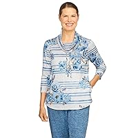 Alfred Dunner Women's Striped Floral Cowl Neck Knit Top