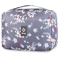 Hanging Travel Toiletry Bag Cosmetic Make up Organizer for Women Waterproof (Dark Grey Flower)