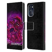Head Case Designs Officially Licensed Sheena Pike Scorpio Lil Dragonz Zodiac Dragons Leather Book Wallet Case Cover Compatible with Motorola Moto G (2022)