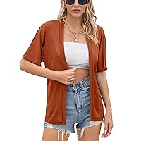 Iandroiy Women's Lightweight Open Front Cardigans Casual Short Sleeve Blouse Tops