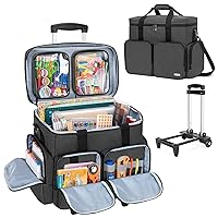 CURMIO Rolling Scrapbook Tote on Wheels, Scrapbook Storage Bag with Detachable Trolley and Bottom Wooden Board, Rolling Craft Bag for Scrapbooking Supplies, Black