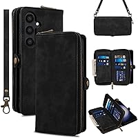 Rssviss Wallet Case for Samsung Galaxy S24+/Plus 5G Crossbody with Card Holder Wrist Strap, 《RFID Blocking》 Flip Zipper Case for S24+ PU Leather, Purse Cover for Samsung S24 Plus Men Women 6.7