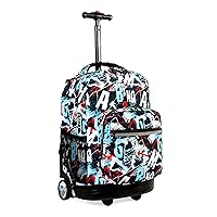 J World New York Sunrise Kids Rolling Backpack for Girls Boys Teen. Roller Bookbag with Wheels, Graffiti, 18
