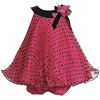 Bonnie Jean Girls Mesh Velvet Flocked Holiday Dress, Fuschia, 0-3M - 6-9M
