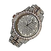 Men's Womens Round 2 Tone Gold Radium Dial Wrist Watch Band Luxury CZ Diamond Iced Bracelet Baguette Round Dial Watch For Men Women Hip Hop, Jewelry Watch, Custom Fit Watch , Bust Down Watch